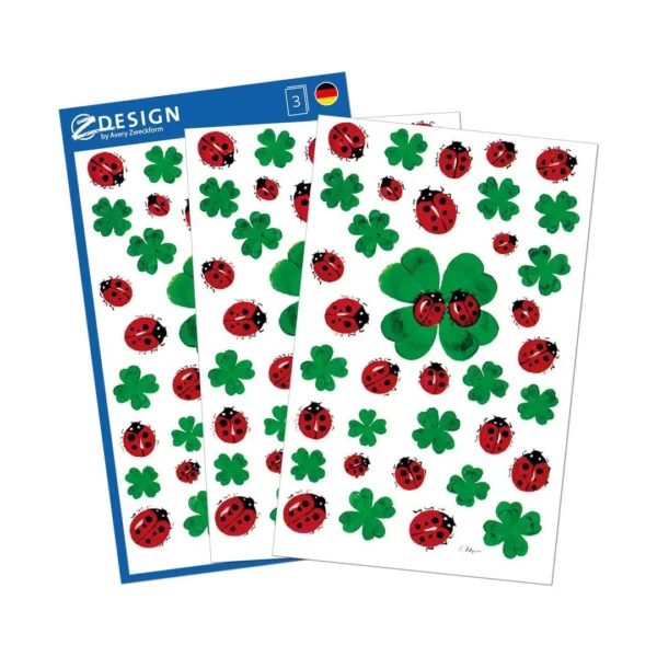 Etikett AVERY dekor kløver marihøne (3)