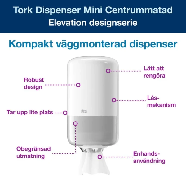 Dispenser TORK mini senterrull M1 hvit
