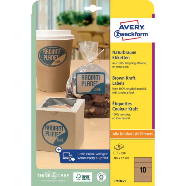 Etikett AVERY 105x57mm brun (250)