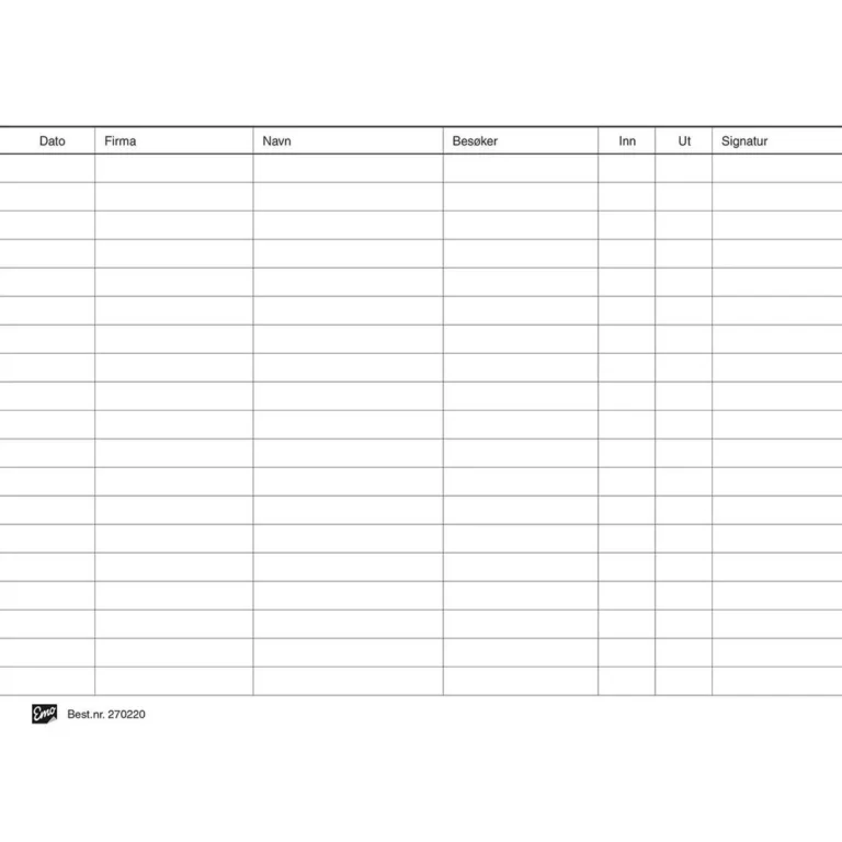 Besøksprotokoll EMO 26x21cm 96 blad