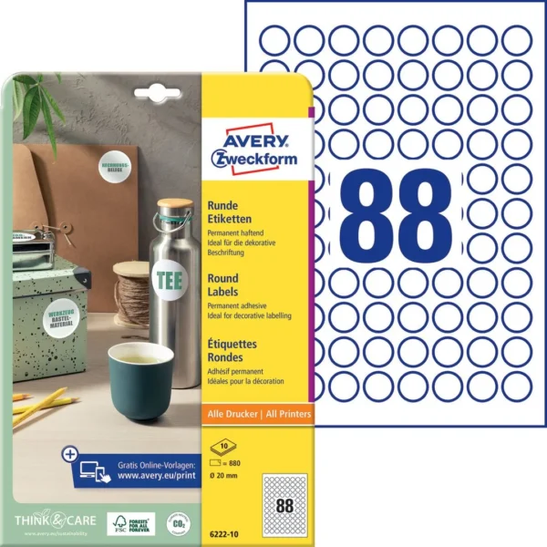 Etikett AVERY rund ø20mm (880)