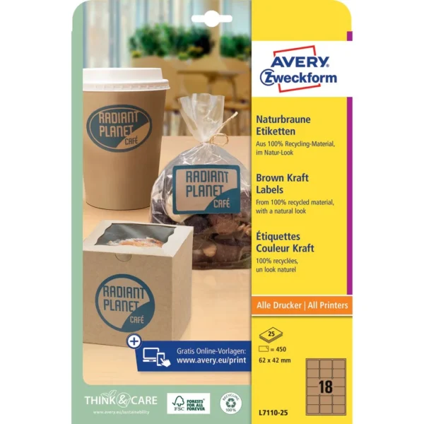 Etikett AVERY 62x42mm brun (450)