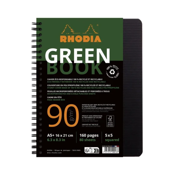 Notatbok RHODIA GreenBook A5+ 90g ruter