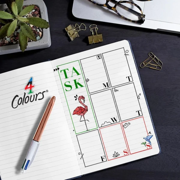 Kulepenn BIC 4 farger Shine M rosegull