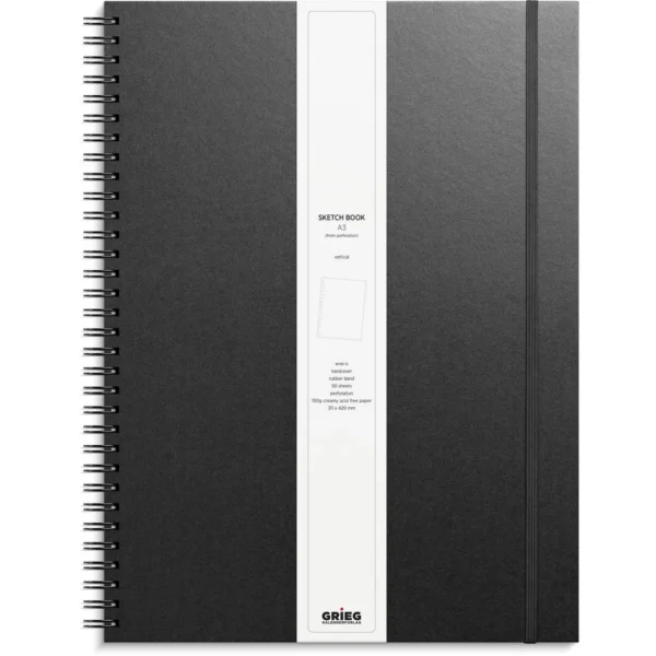 Skissebok GRIEG A3 stående sort