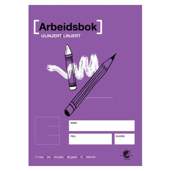 Arbeidsbok A4 80g 17mm ulinjert/linjert