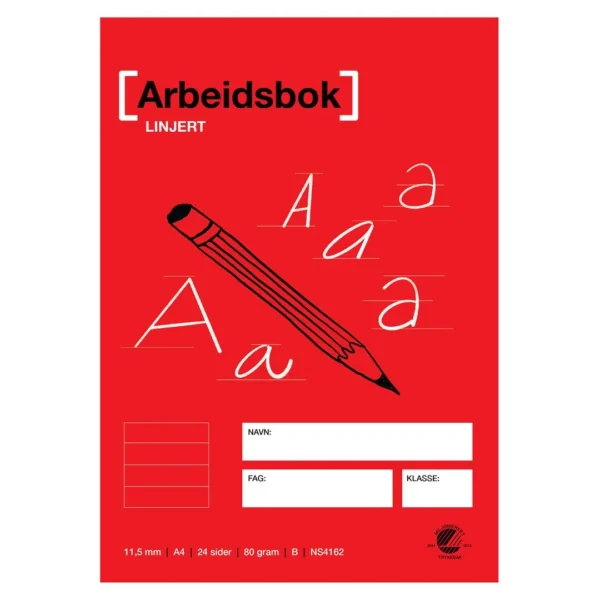 Arbeidsbok A4 80g 11,5mm linjert