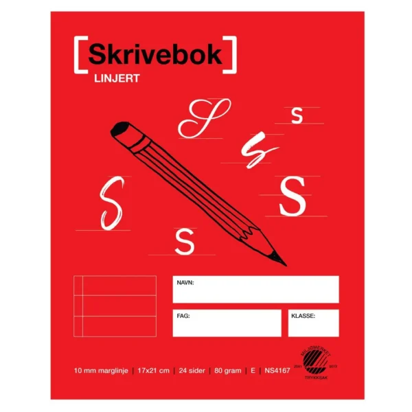 Skrivebok 17x21 80g 24bl 10mm linj m.lin