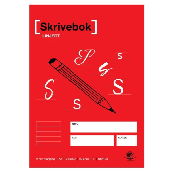 Skrivebok A4 80g 24bl 9mm marglinje