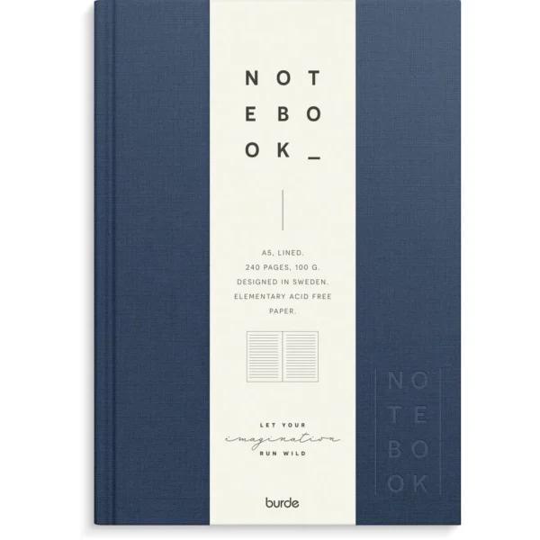 Skrivebok BURDE A5 linjer mørk blå