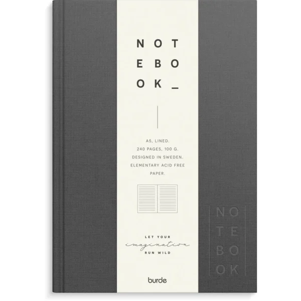 Skrivebok BURDE A5 linjer mørk grå