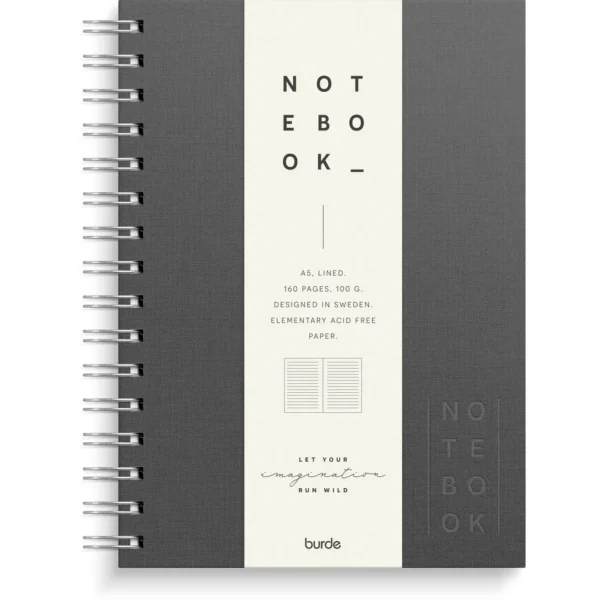 Spiralbok BURDE A5 linjert mørk grå