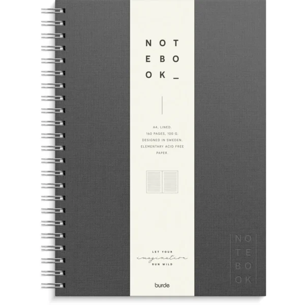 Spiralbok BURDE A4 linjert mørk grå