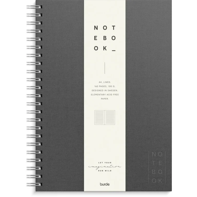 Spiralbok BURDE A4 linjert mørk grå