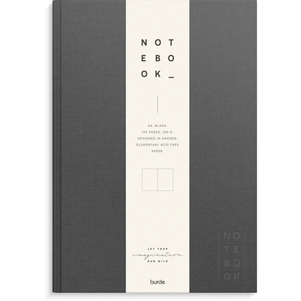 Skrivebok BURDE A4 ulinjert mørk grå