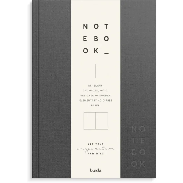 Skrivebok BURDE A5 ulinjert mørk grå