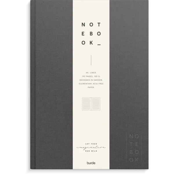 Skrivebok BURDE A4 linjer mørk grå