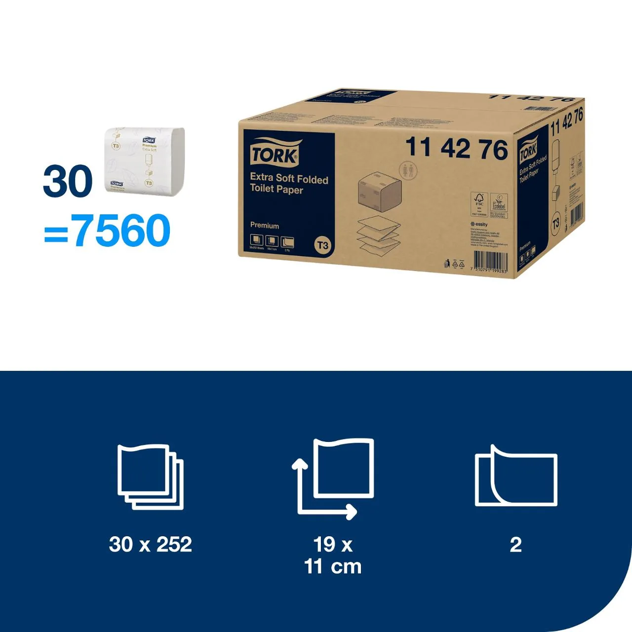 Toalettpapir TORK Premi ark 2L T3 (7560)