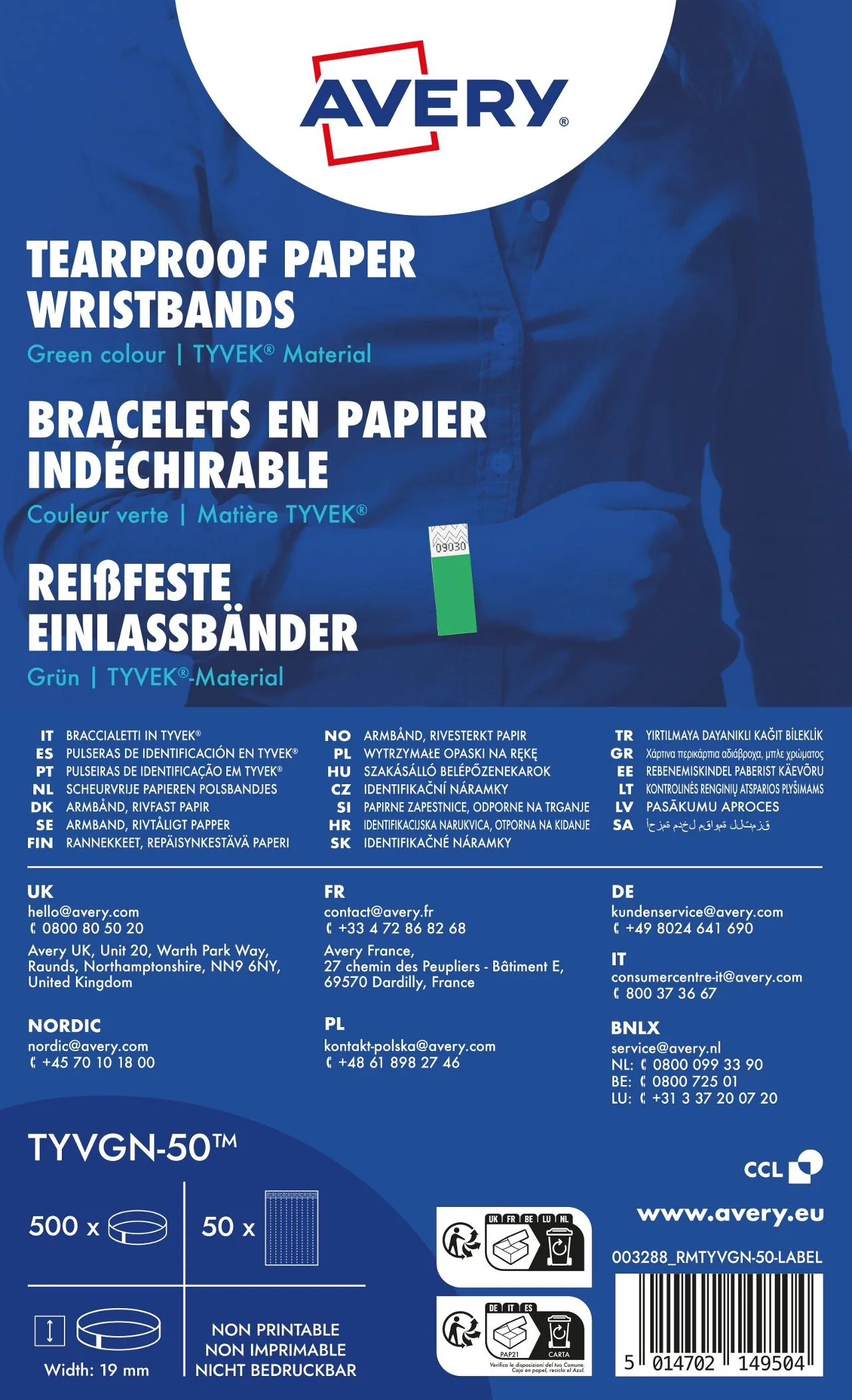 Armbånd TYVEK nummererte grønn (500)