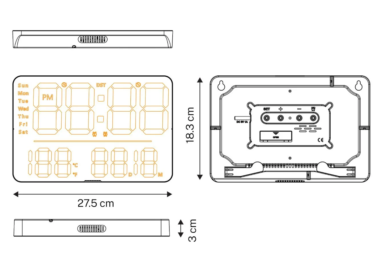 Klokke UNILUX Numi LED sort